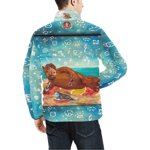 Vacation Vibes ALF (with Cat Sandwich) Retro Puffer - Alien Life Form Art Jacket - Picture 3 of 7